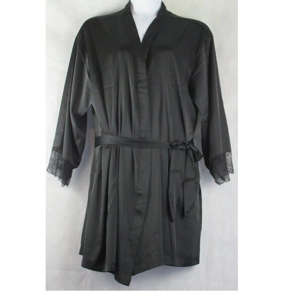 INC International Concepts Women's Lace-Trim Satin Short Robe, Black, XXL - Picture 2 of 3
